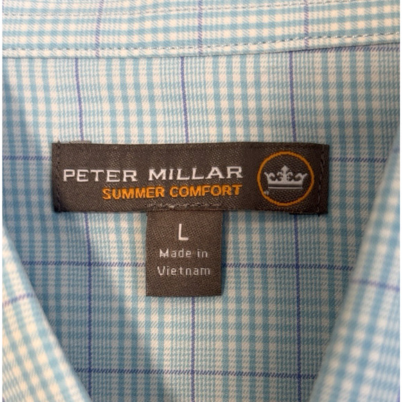 Peter Millar Summer Comfort Men's L Long Sleeve Turquoise Plaid Button Up Shirt - Picture 4 of 9